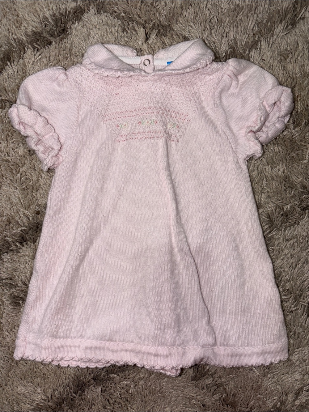 Baby Girls' Pink Knit Smocked Dress with Puff Sleeves